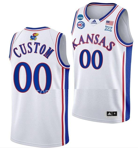 Men's Custom Kansas Jayhawks Jersey Name and Number College Basketball 125th Anniversary Home White