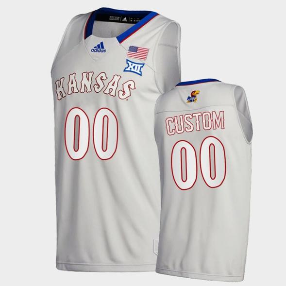 Men's Custom Name Number Kansas Jayhawks Gray College Basketball New Season League Patch Jersey