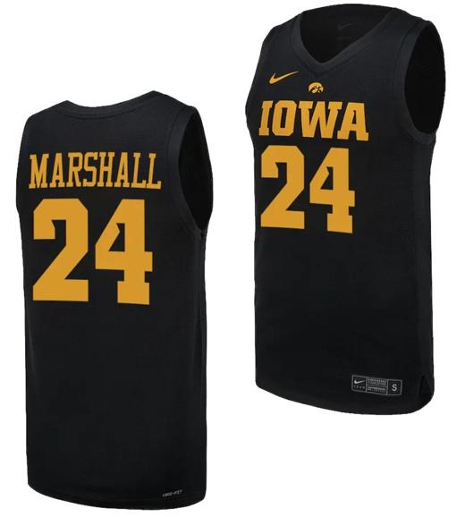 Men's Gabbie Marshall Jersey #24 Iowa Hawkeyes Basketball uniform 2023-24 Black