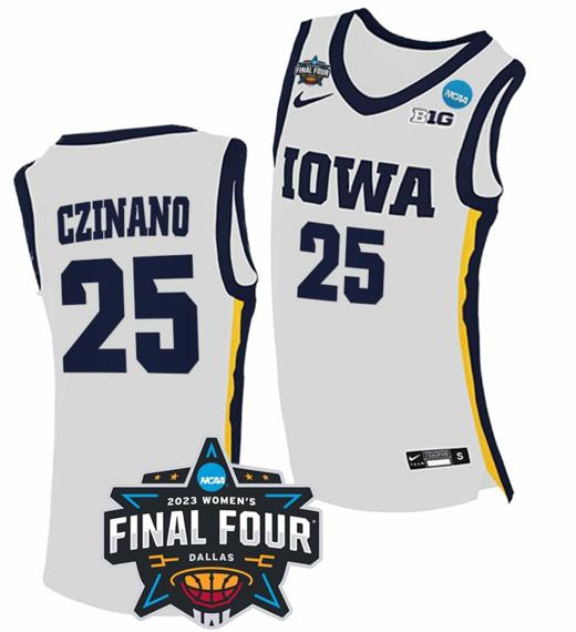 Men's Monika Czinano Jersey Iowa Hawkeyes College Basketball 2023 NCAA Final Four White #25