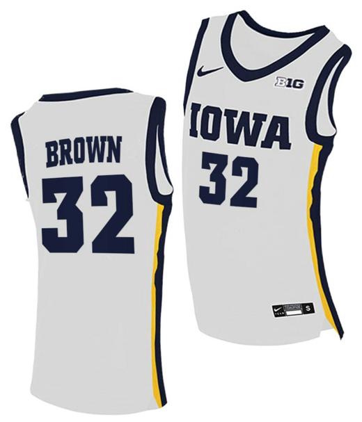 Men's Fred Brown Jersey Iowa Hawkeyes College Basketball White #32