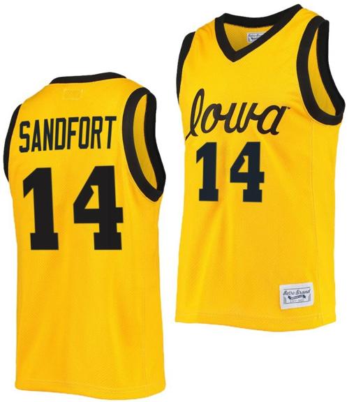 Men's Pryce Sandfort Jersey Iowa Hawkeyes College Basketball Gold #14