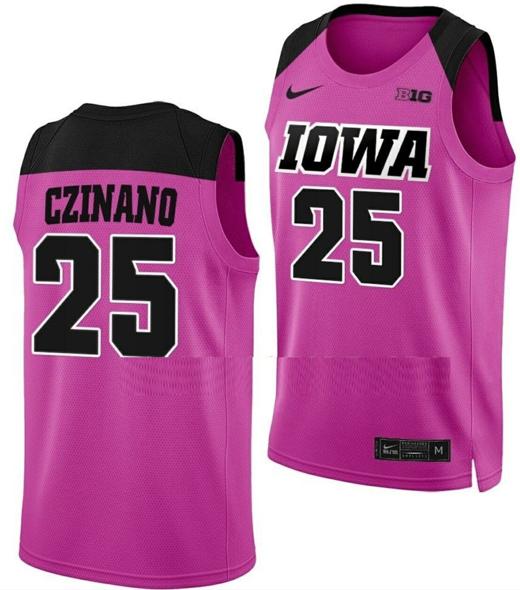 Men's Monika Czinano Jersey Iowa Hawkeyes College Basketball Pink #25