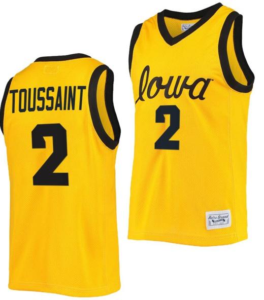 Men's Joe Toussaint Jersey Iowa Hawkeyes College Basketball Classic Gold #2