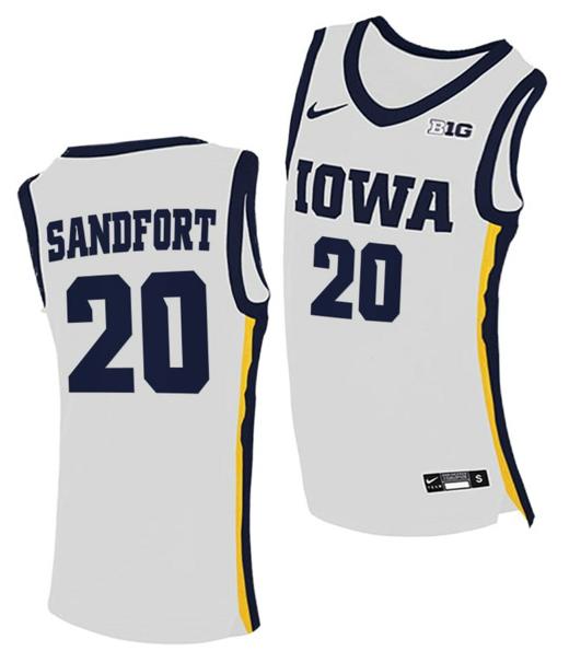 Men's Payton Sandfort Jersey Iowa Hawkeyes College Basketball White #20