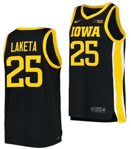 Men's Luc Laketa Jersey Iowa Hawkeyes College Basketball Black #25