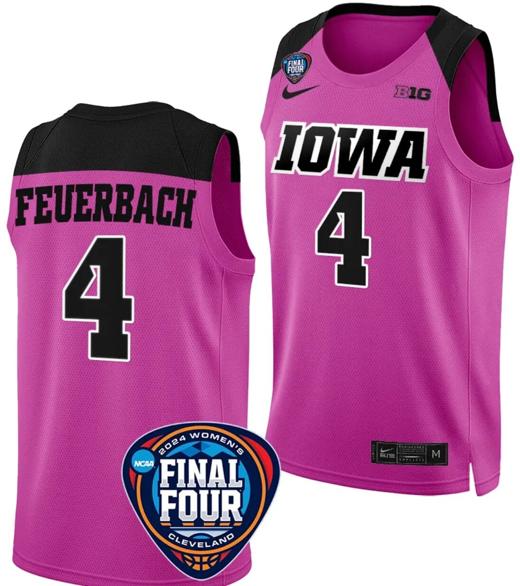 Men's Kylie Feuerbach Jersey #4 Iowa Hawkeyes Basketball 2024 NCAA March Madness Final Four Pink