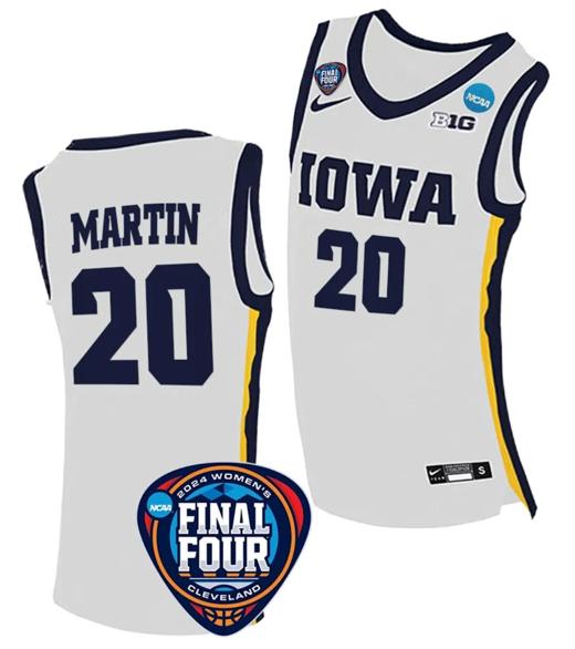 Men's Kate Martin Jersey #20 Iowa Hawkeyes Basketball 2024 NCAA March Madness Final Four White