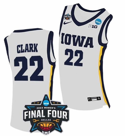 Men's Caitlin Clark Jersey Iowa Hawkeyes College Basketball 2023 NCAA Final Four White #22