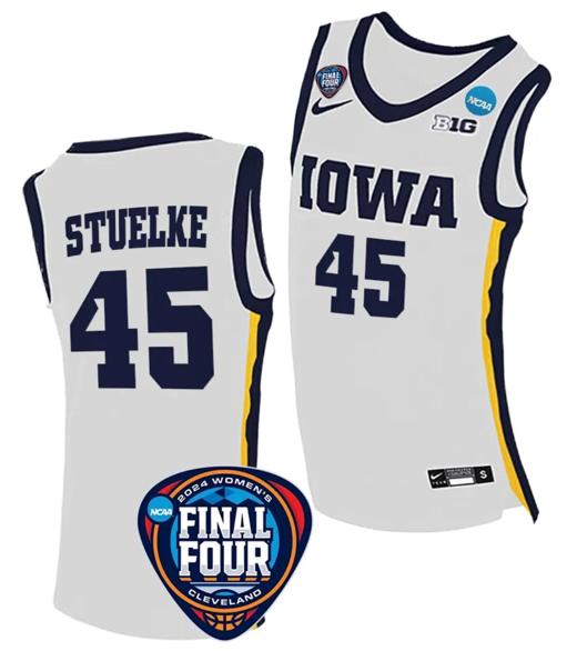 Men's Hannah Stuelke Jersey #45 Iowa Hawkeyes Basketball 2024 NCAA March Madness Final Four White