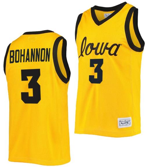 Men's Jordan Bohannon Jersey Iowa Hawkeyes College Basketball Classic Gold #3