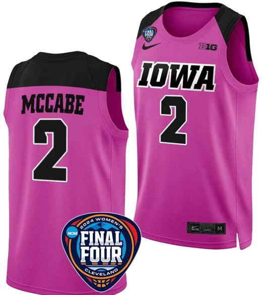 Men's Taylor McCabe Jersey #2 Iowa Hawkeyes Basketball 2024 NCAA March Madness Final Four Pink