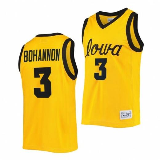 Men's Jordan Bohannon Jersey #3 Iowa Hawkeyes Commemorative Classic Gold 2022 College Basketball