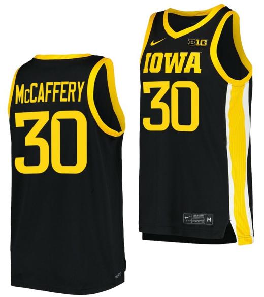 Men's Connor McCaffery Jersey Iowa Hawkeyes College Basketball Black #30