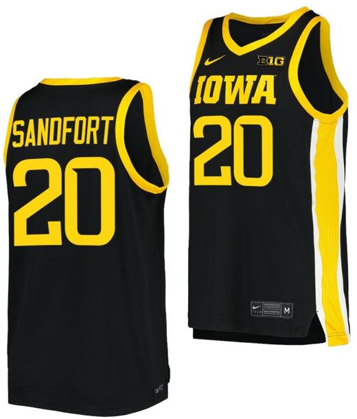 Men's Payton Sandfort Jersey Iowa Hawkeyes College Basketball Replica Black #20