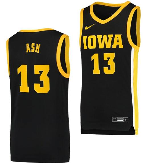 Men's Austin Ash Jersey Iowa Hawkeyes College Basketball Black Swingman #13