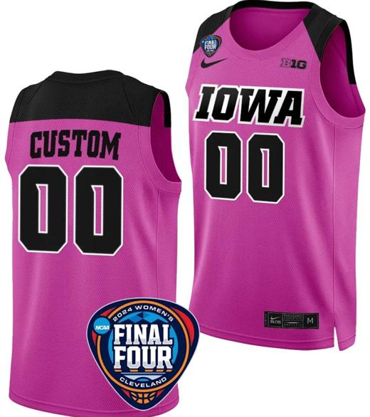 Men's Custom Iowa Hawkeyes Basketball Jersey Name and Number 2024 NCAA March Madness Final Four Pink