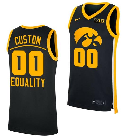 Men's Custom Iowa Hawkeyes Jersey Name And Number College Basketball Equality Black Big Ten