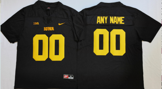 Men's Iowa Hawkeyes Custom Jersey Name Number College Football Black