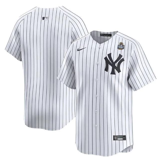 Men's New York Yankees Blank White 2024 World Series Home Limited Stitched Baseball Jersey