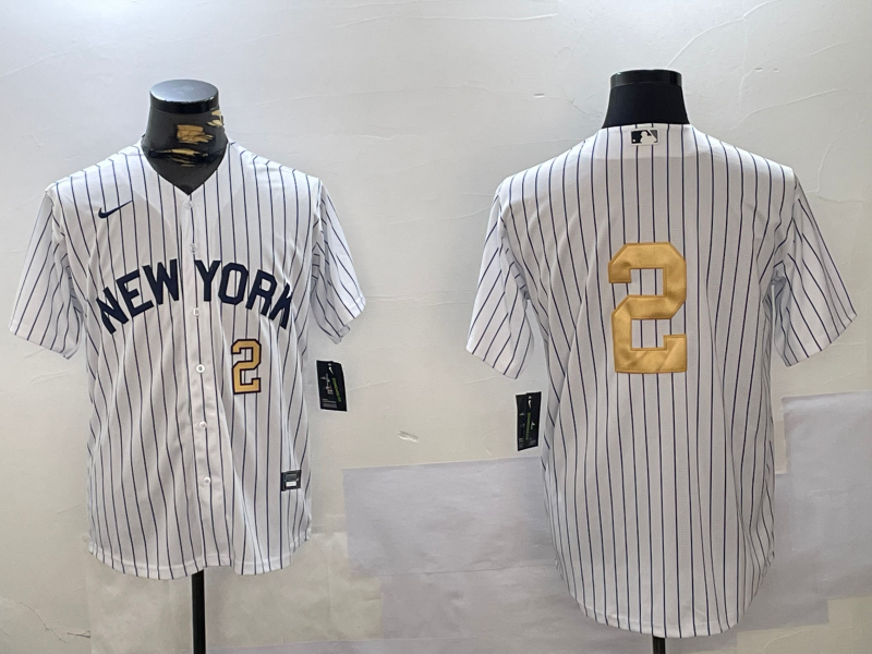 Men's New York Yankees #2 Derek Jeter White Pinstripe Without Name Fashion Cool Base Jerseys