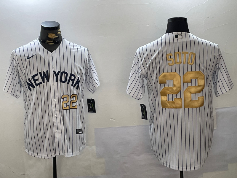 Men's New York Yankees #22 Juan Soto White Pinstripe Fashion Cool Base Jerseys