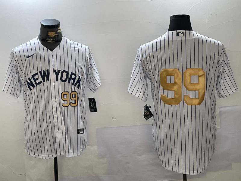 Men's New York Yankees #99 Aaron Judge White Pinstripe Without Name Fashion Cool Base Jerseys