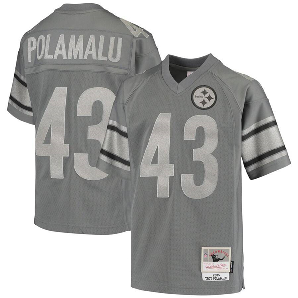 Toddlers Pittsburgh Steelers #43 Troy Polamalu Gray Mitchell & Ness Charcoal 2005 Retired Player Football Stitched Jersey