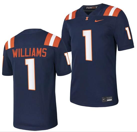 Men's Illinois Fighting Illini Isaiah Williams Jersey #1 College Football Stitched Navy 2023