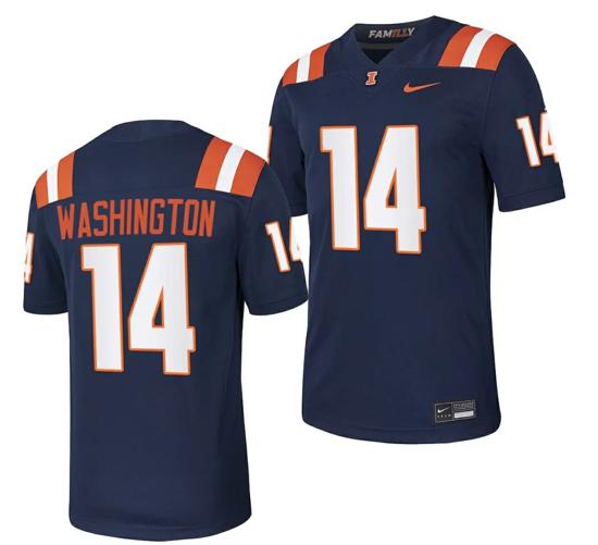 Men's Illinois Fighting Illini Casey Washington Jersey #14 College Football Stitched Navy 2023