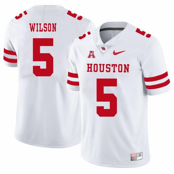 Men's Houston Cougars #5 Howard Wilson College Football Jersey White