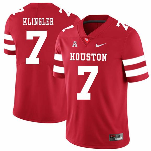 Men's Houston Cougars #7 David Klingler College Football Jersey Red