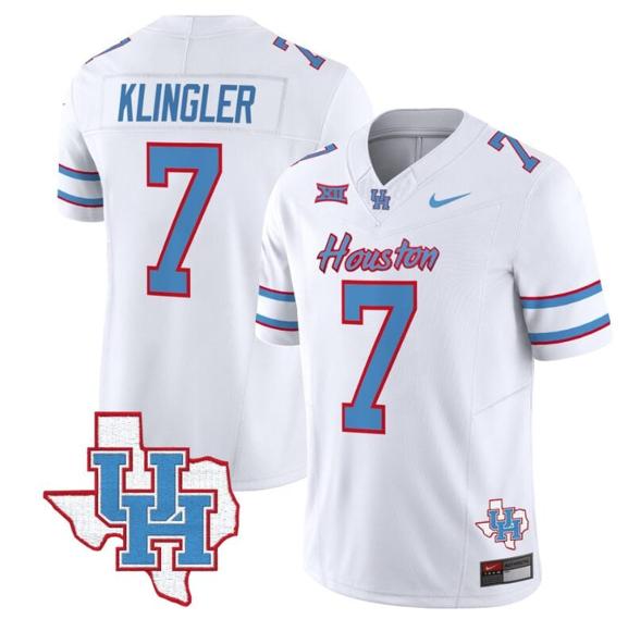 Men's David Klingler Jersey #7 Houston Cougars Oilers Inspired Vapor College Football Limited Stitched White