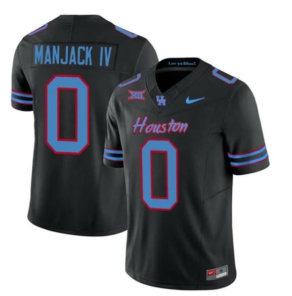 Men's Houston Cougars Oilers Manjack IV Jersey #0 Inspired Vapor College Football 2023 All Stitched Black