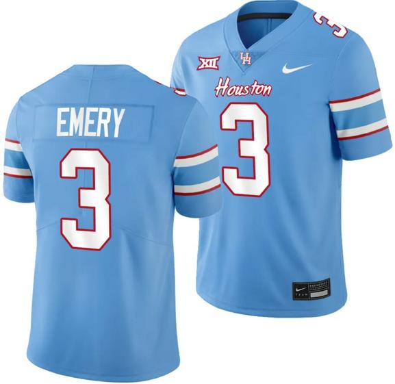 Men's Houston Cougars Oilers Themed #3 Jalen Emery Jersey NCAA Football  Blue