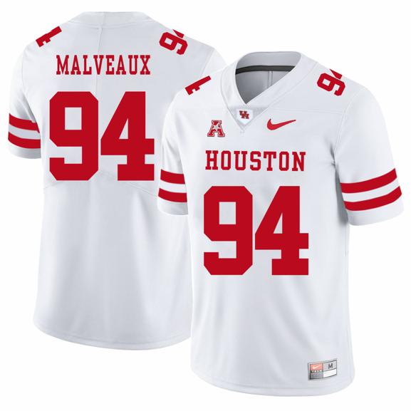 Men's Houston Cougars #94 Cameron Malveaux College Football Jersey White