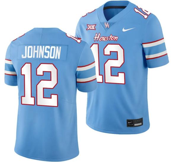 Men's Houston Cougars Oilers Themed #12 Stephon Johnson Jersey NCAA Football Blue