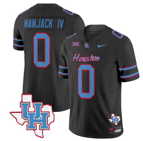 Men's Manjack IV Jersey #0 Houston Cougars Oilers Inspired Vapor College Football Limited Stitched Black