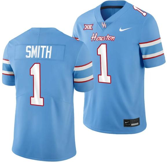 Men's Houston Cougars Oilers Themed #1 Donovan Smith Jersey NCAA Football Blue