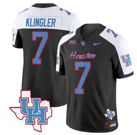 Men's David Klingler Jersey #7 Houston Cougars Oilers Inspired Vapor College Football Limited Stitched Black Alternate