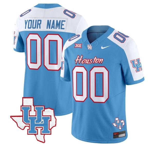 Men's Custom Houston Cougars Jersey Name and Number Inspired Vapor College Football Limited All Stitched Blue Alternate