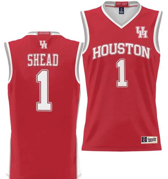 Men's Jamal Shead Jersey #1 Houston Cougars NIL College Basketball Lightweight Red