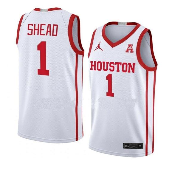 Men's #1 Jamal Shead Jersey Houston Cougars College Basketball White