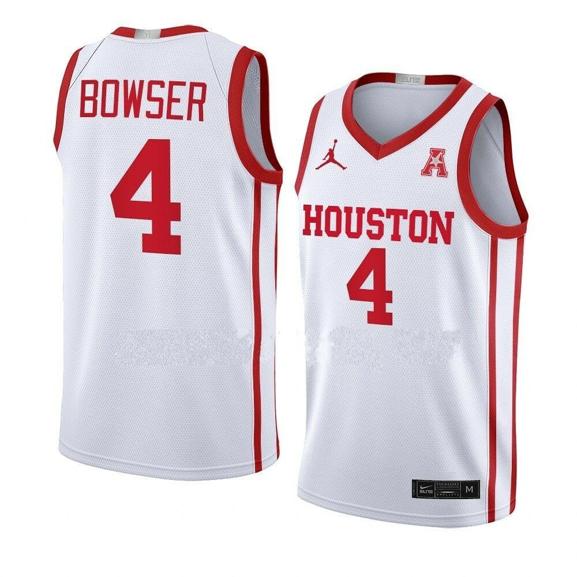 Men's #4 Darius Bowser Jersey Houston Cougars College Basketball White