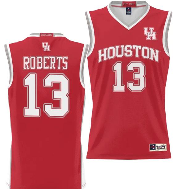 Men's J'Wan Roberts Jersey #13 Houston Cougars NIL College Basketball Lightweight Red