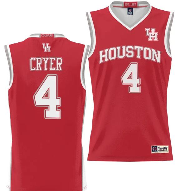 Men's LJ Cryer Jersey #4 Houston Cougars NIL College Basketball Lightweight Red