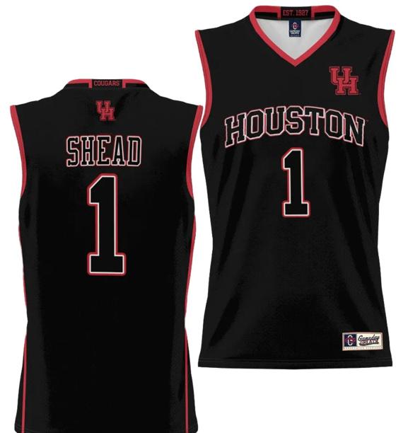 Men's Jamal Shead Jersey #1 Houston Cougars NIL College Basketball Lightweight Black