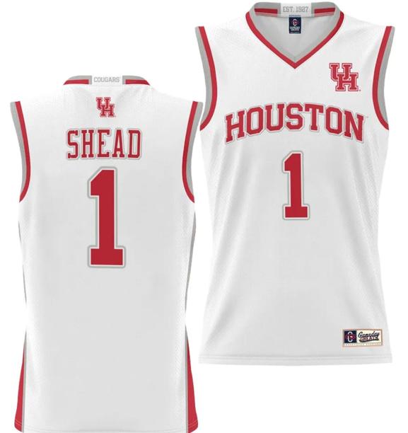 Men's Jamal Shead Jersey #1 Houston Cougars NIL College Basketball Lightweight White