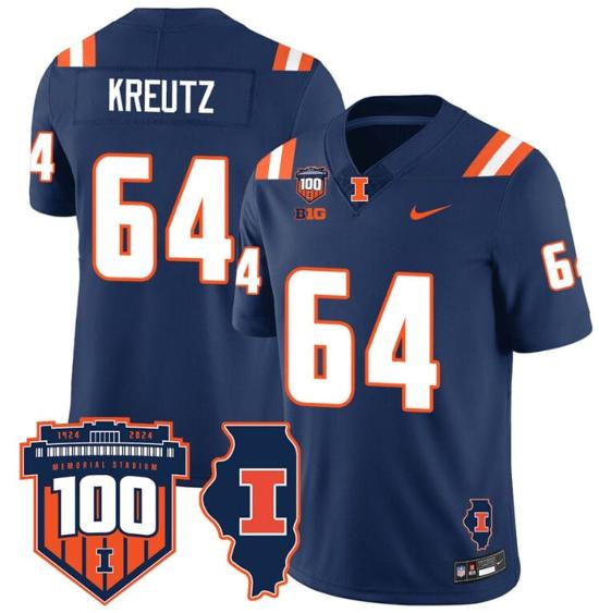 Men's Josh Kreutz Jersey #64 Illinois Fighting Vapor Limited College Football Stitched Navy