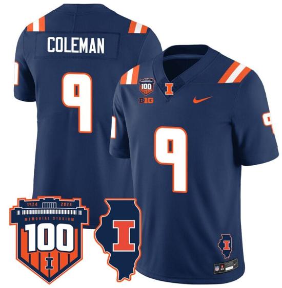 Men's Seth Coleman Jersey #9 Illinois Fighting Vapor Limited College Football Stitched Navy